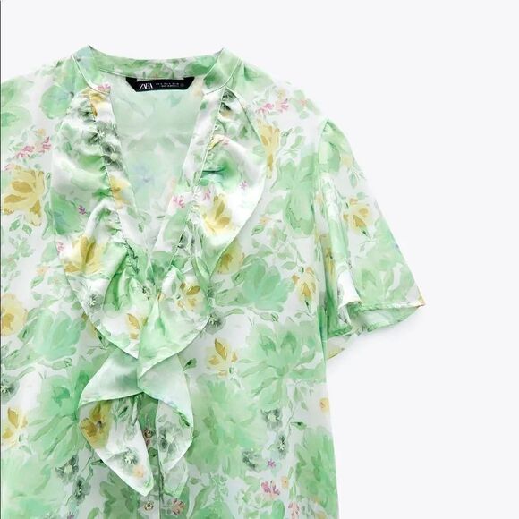ZARA RUFFLED FLORAL PRINT BLOUSE - Picture 6 of 7